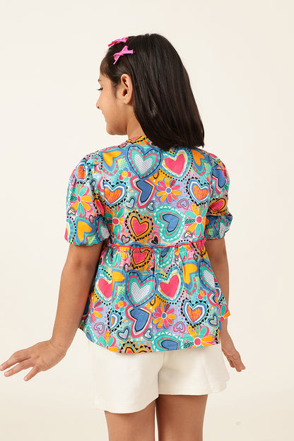 Girls Multicolor Floral Print Top