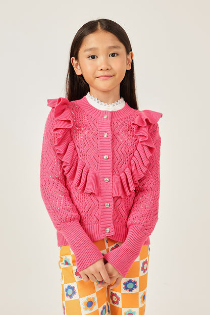Girls Pink Solid Cardigan