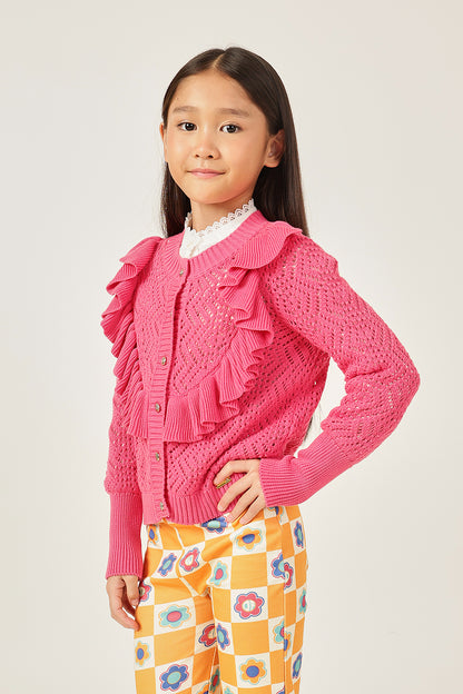 Girls Pink Solid Cardigan