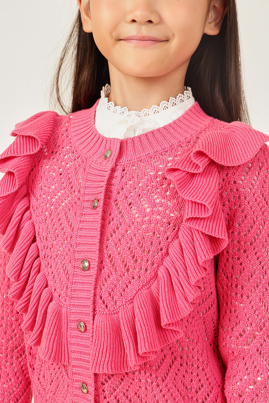 Girls Pink Solid Knit Cardigan One Friday