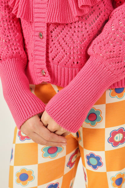 Girls Pink Solid Cardigan