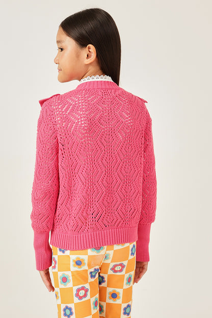 Girls Pink Solid Cardigan