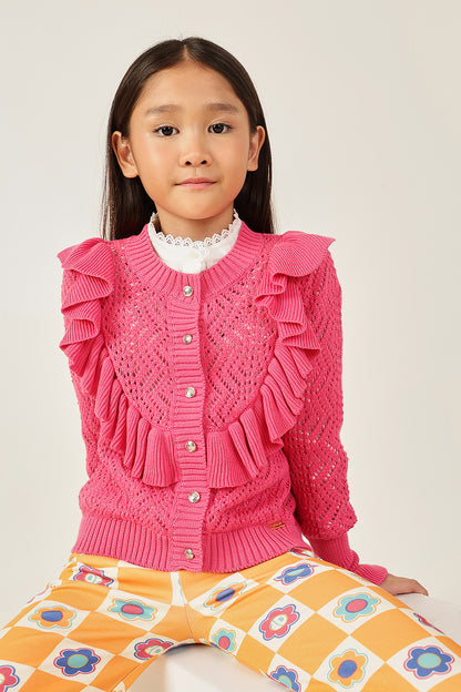 Girls Pink Solid Cardigan
