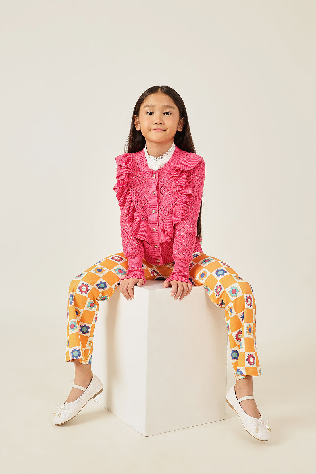 Girls Pink Solid Cardigan