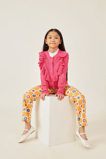 Girls Pink Solid Cardigan