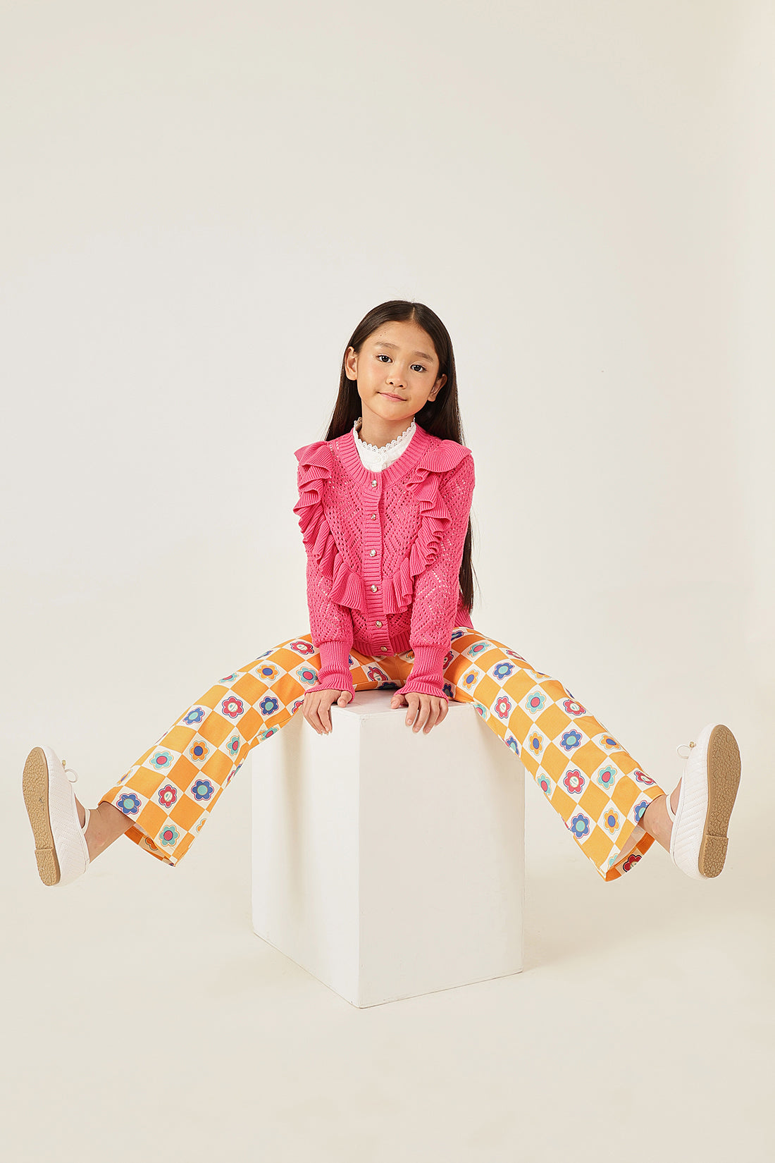 Girls Pink Solid Cardigan