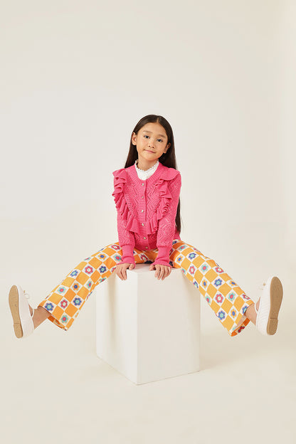 Girls Pink Solid Cardigan