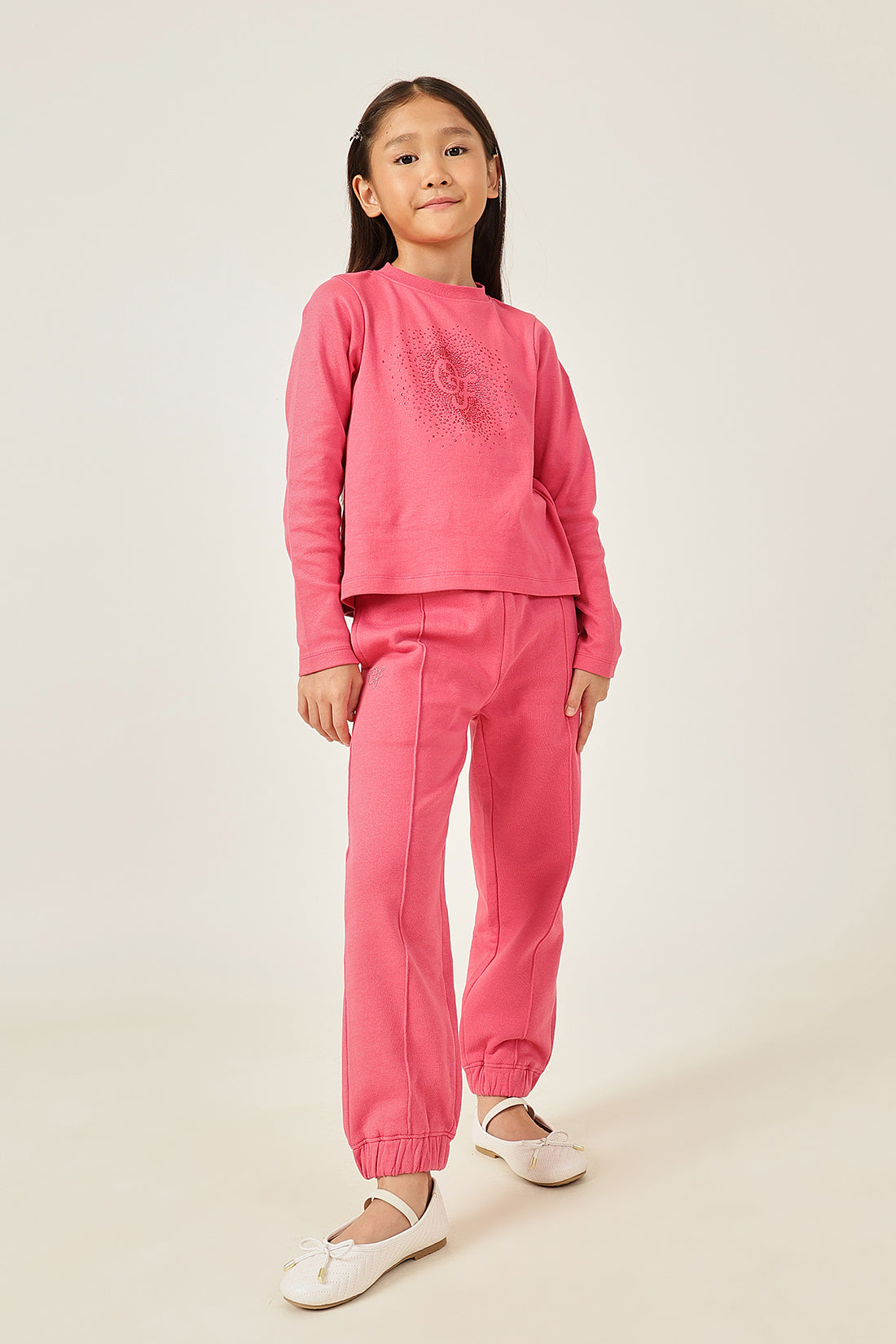 Girls Pink Cotton Track Pant with Elastic Waist