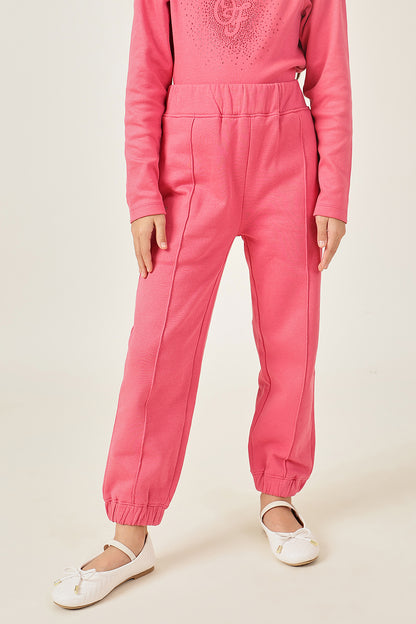 Girls Pink Cotton Track Pant with Elastic Waist
