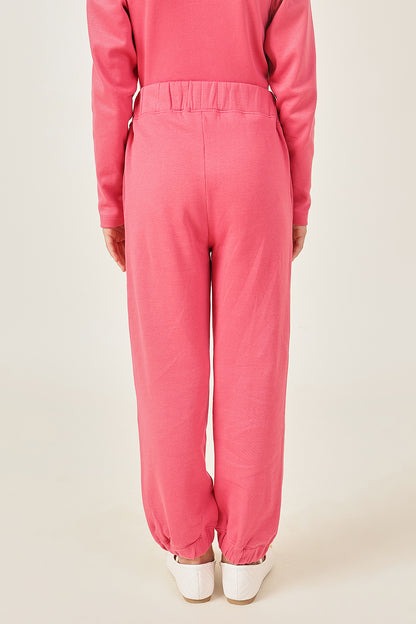 Girls Pink Cotton Track Pant with Elastic Waist