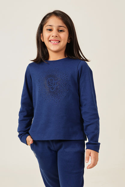Girls’ Navy Blue Knit Sweatshirt One Friday