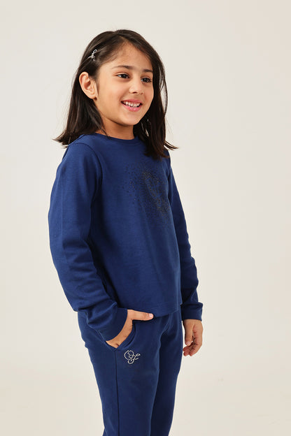 Girls’ Navy Blue Knit Sweatshirt One Friday