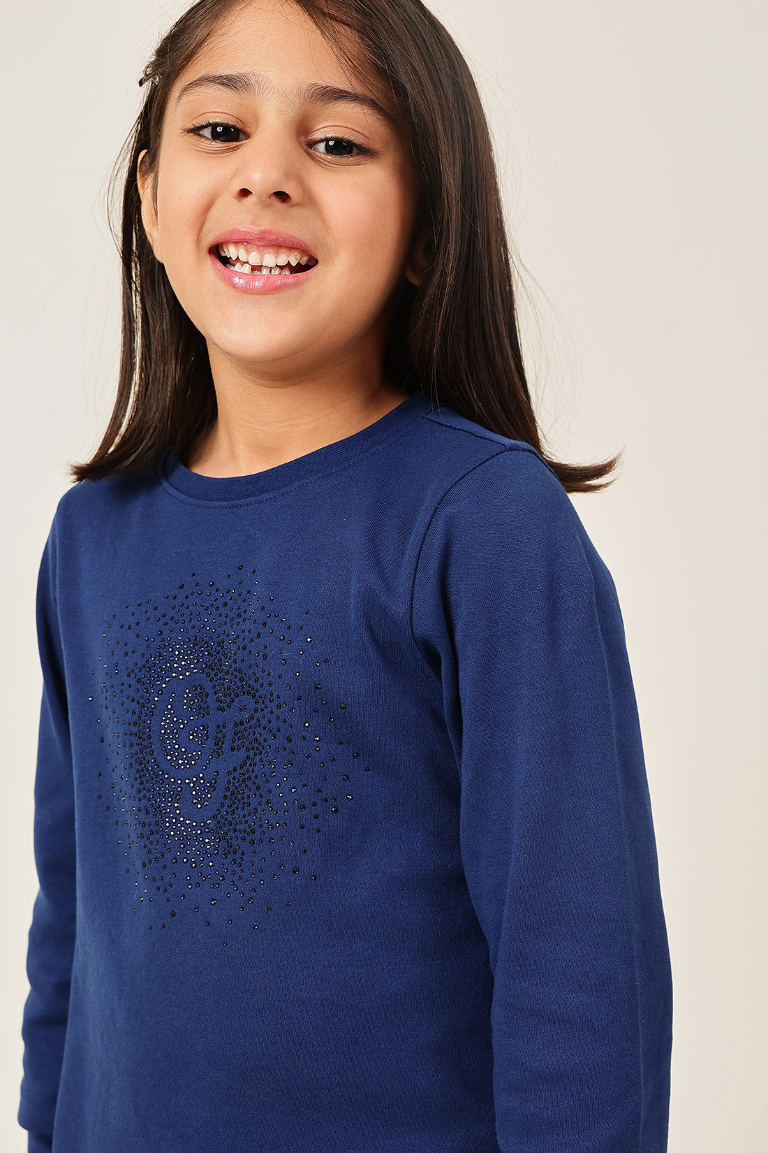 Girls’ Navy Blue Knit Sweatshirt One Friday