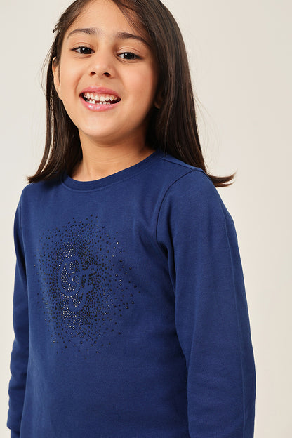 Girls’ Navy Blue Knit Sweatshirt One Friday