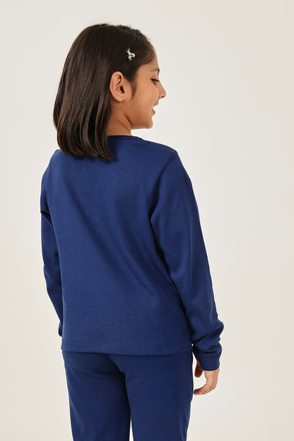 Girls’ Navy Blue Knit Sweatshirt One Friday