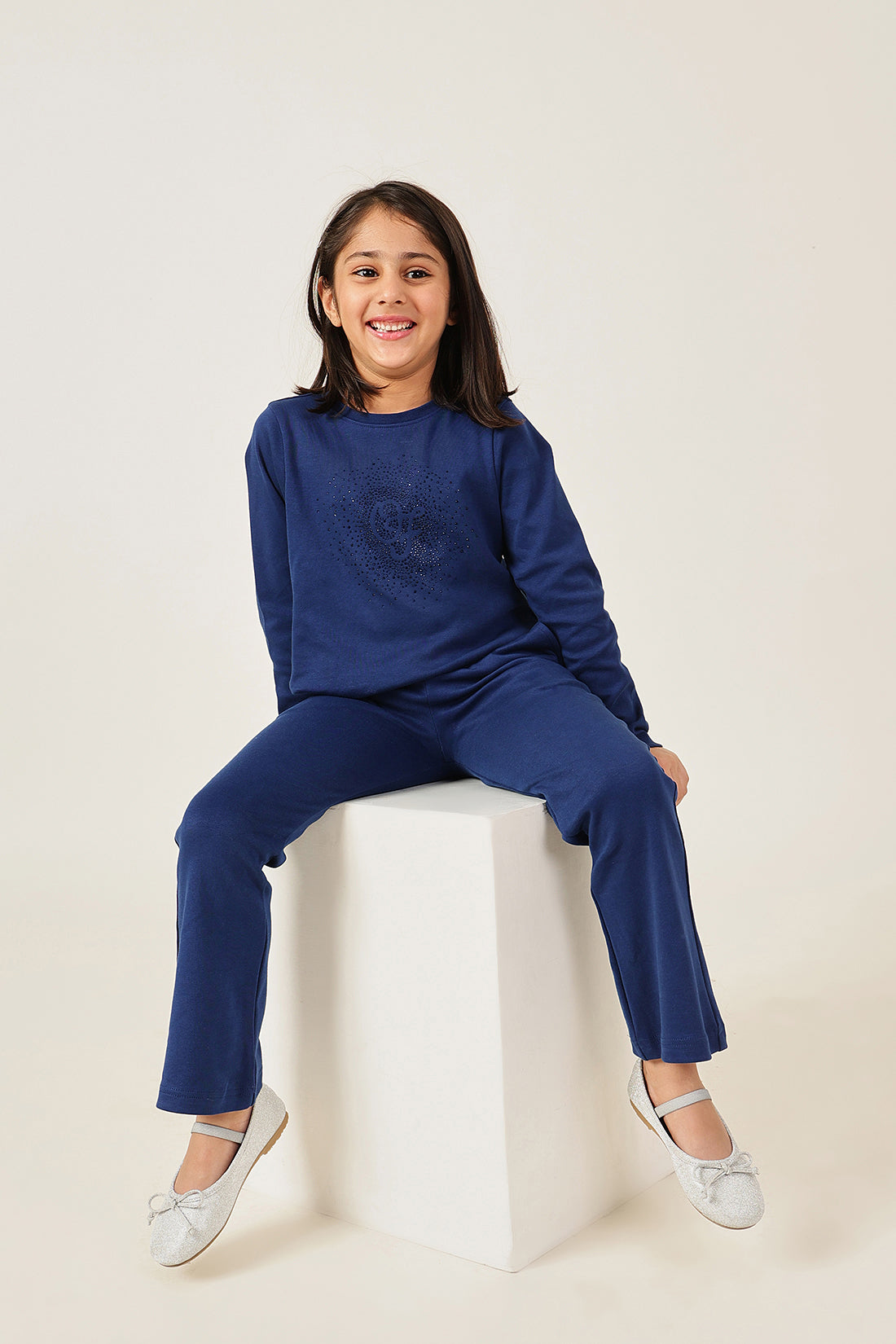 Girls’ Navy Blue Knit Sweatshirt One Friday