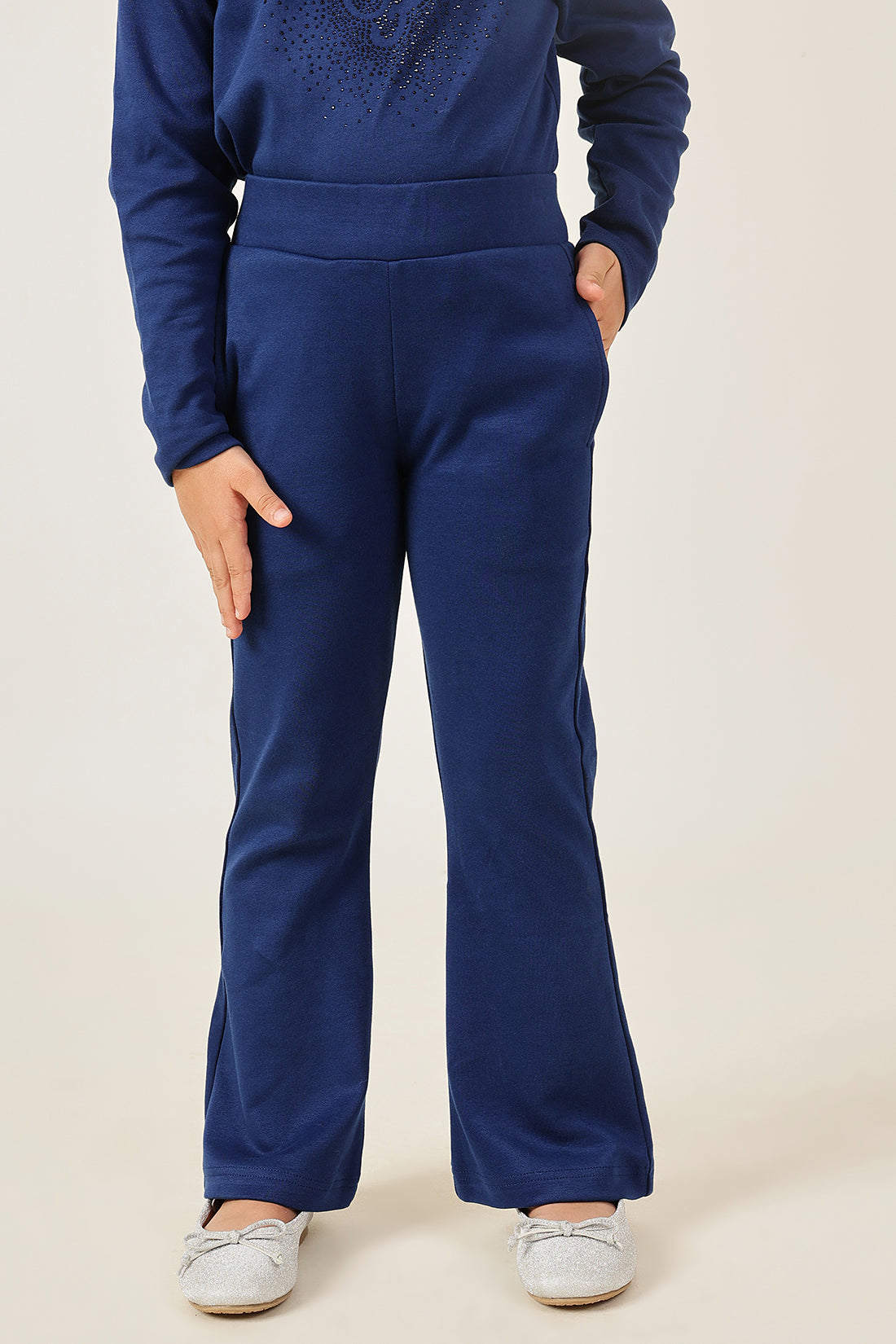 Girls Navy Blue Knit Track Pants One Friday