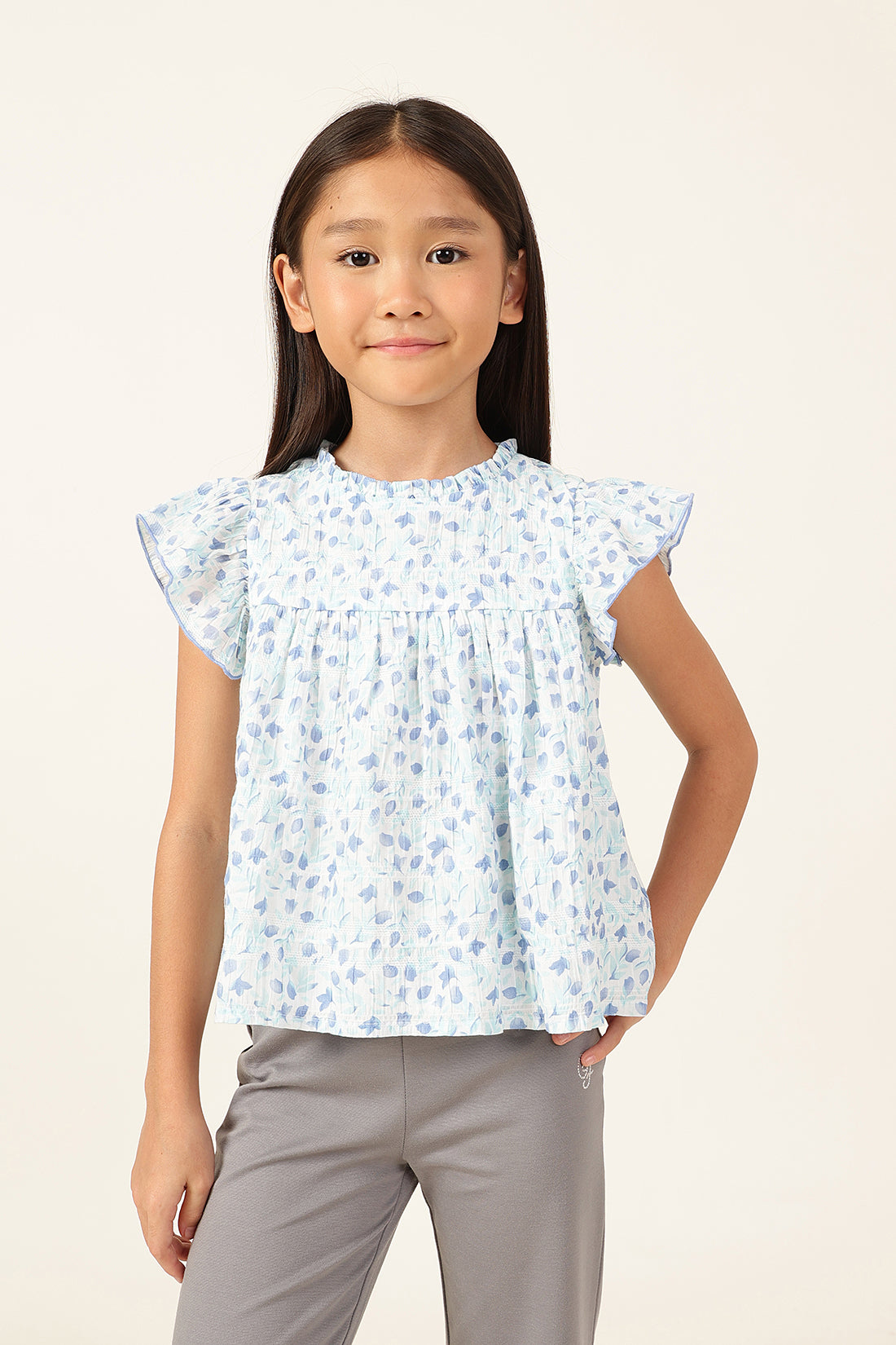 Girls Floral Print Cotton Cap Sleeve Top