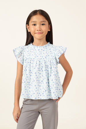 Girls Floral Print Cotton Cap Sleeve Top