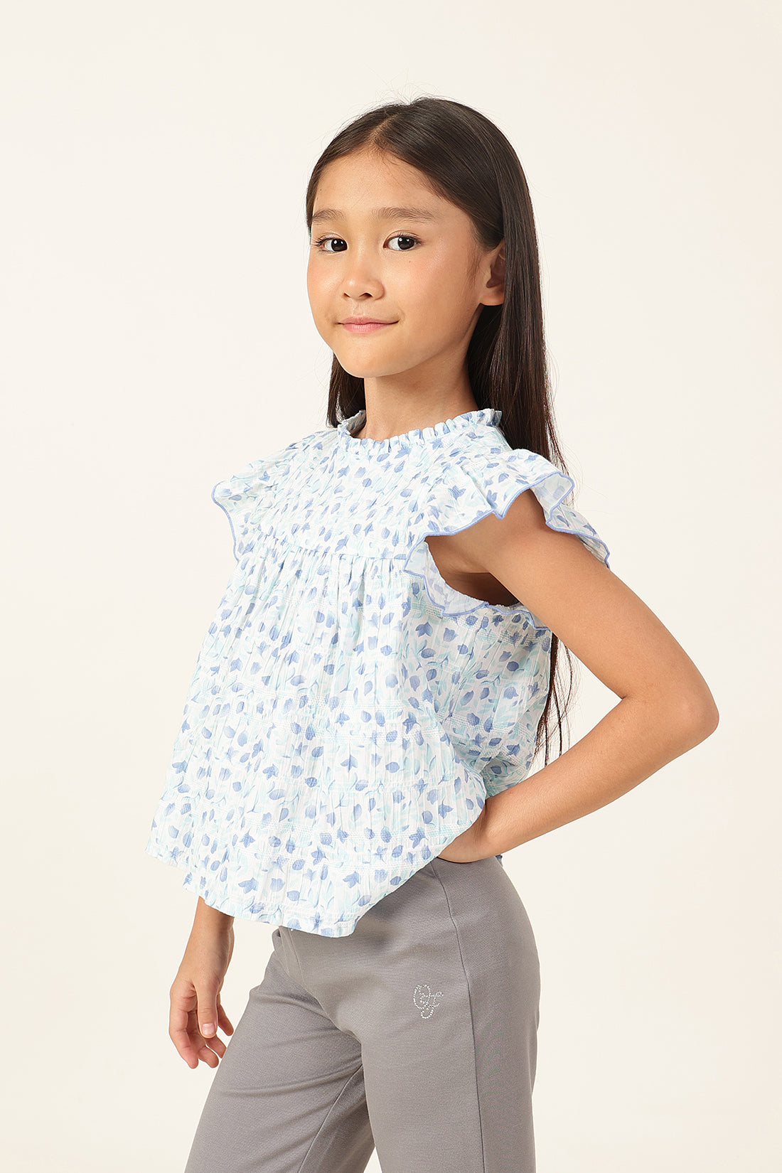 Girls Floral Print Cotton Cap Sleeve Top