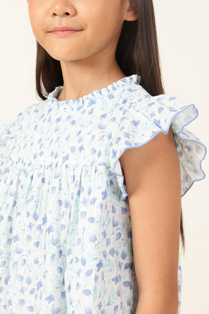 Girls Floral Print Cotton Cap Sleeve Top