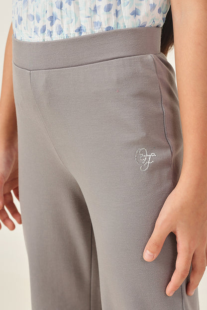 Girls Grey Solid Tencel Jegging Regular Fit