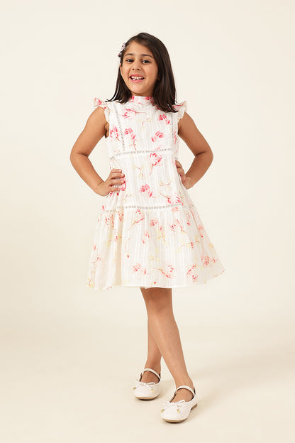 Girls Floral Print Cotton Round Neck Dress