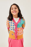 One Friday Girls Multi-Color Checked Knit Cardigan
