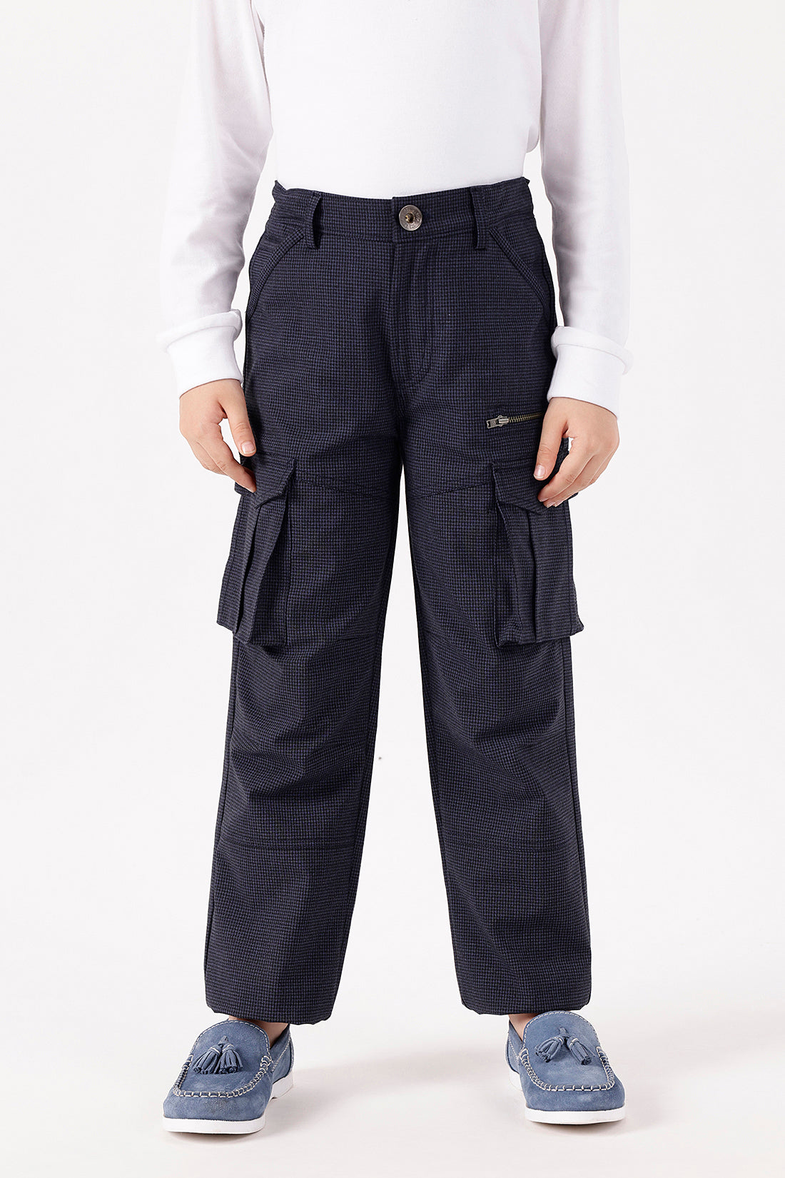 Boys Blue Checked Trousers