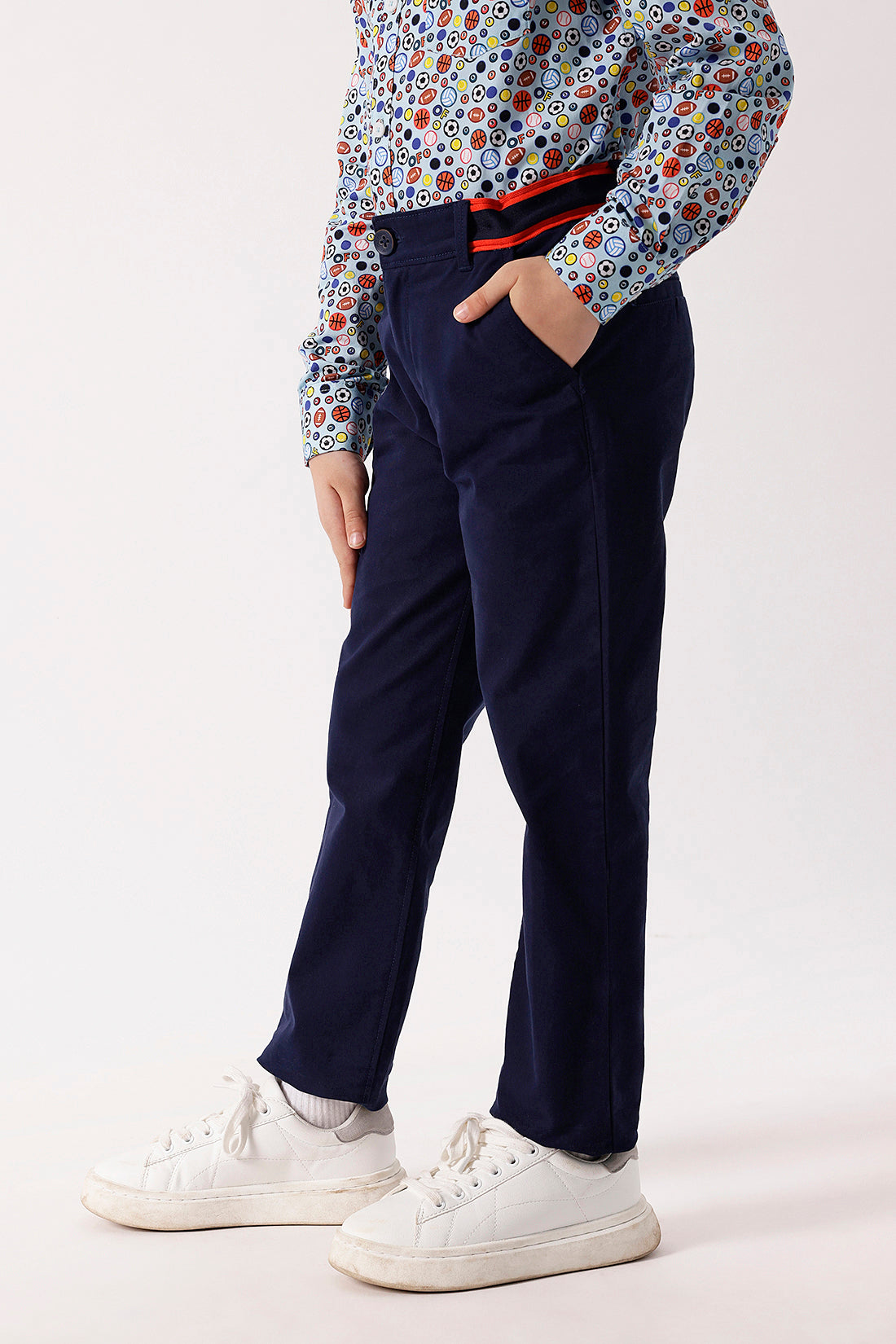 Boys Navy Blue Trouser – Smart Cotton Spandex Woven | One Friday