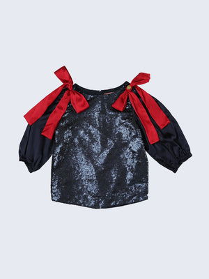 One Friday Kids Girls Blue Sequins Top