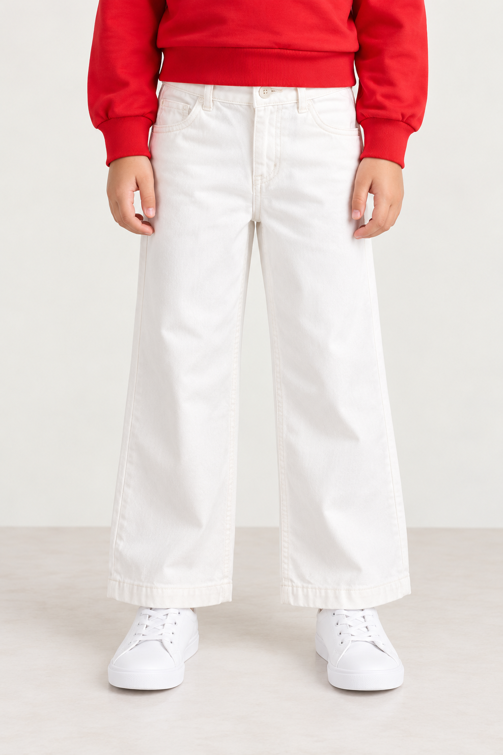 Girls White Studded Denim Zip Jeans