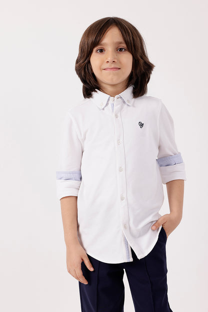 One Friday Boys’ White Solid Knit Shirt