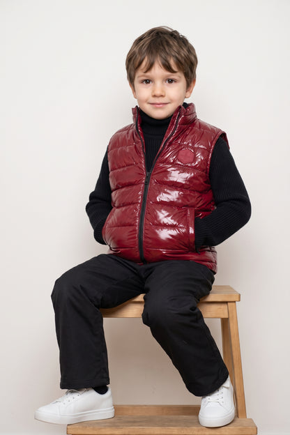 Unisex Wine Nylon Mesh Zip-Up Sleeveless Jacket
