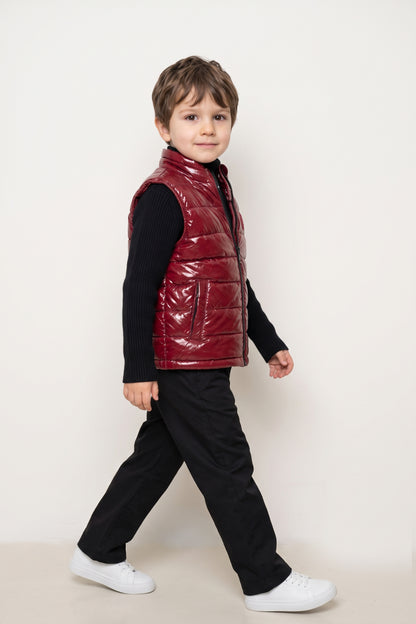Unisex Wine Nylon Mesh Zip-Up Sleeveless Jacket