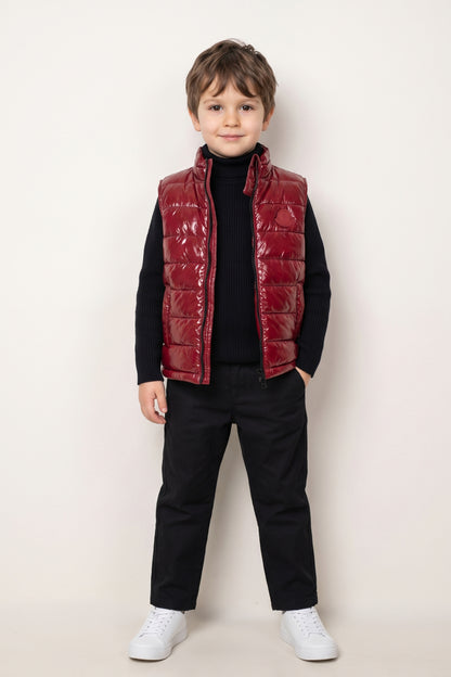 Unisex Wine Nylon Mesh Zip-Up Sleeveless Jacket