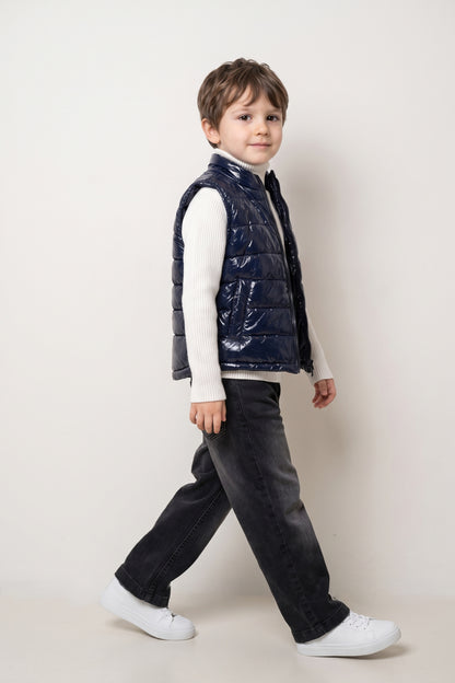 Unisex Navy Blue Sleeveless Nylon Mesh Zip Jacket