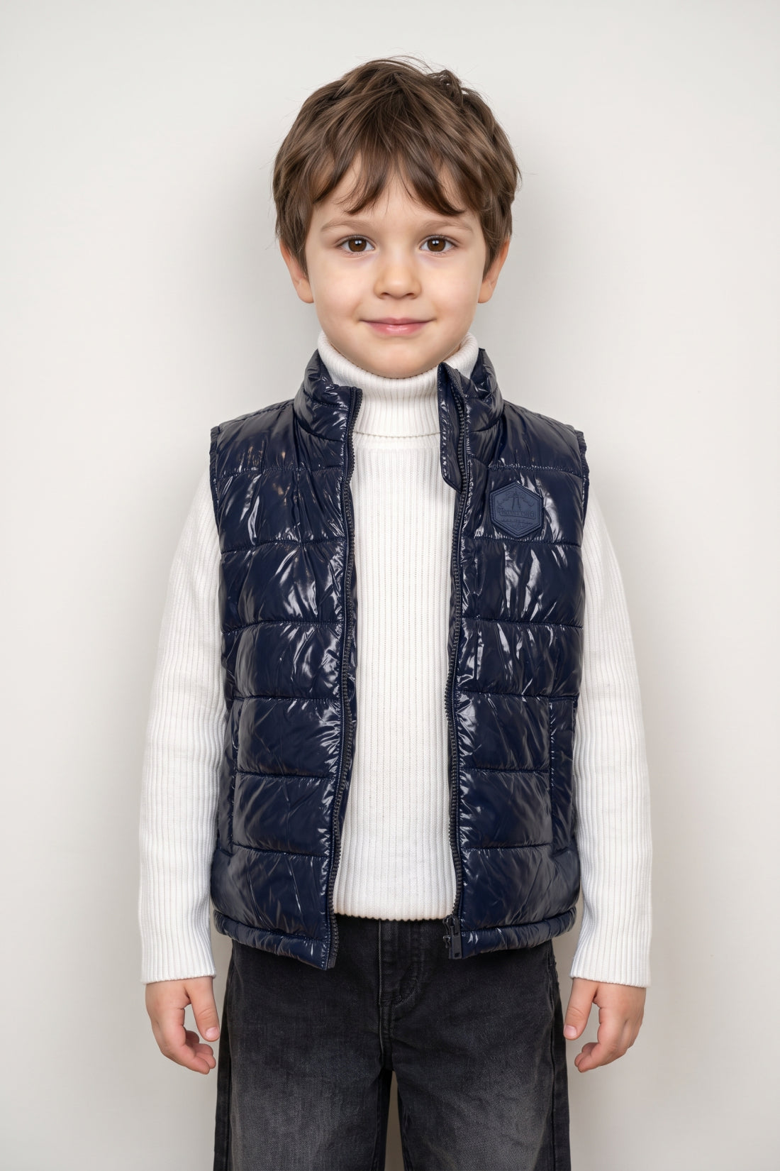 Unisex Navy Blue Sleeveless Nylon Mesh Zip Jacket