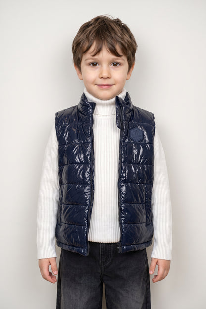 Unisex Navy Blue Sleeveless Nylon Mesh Zip Jacket