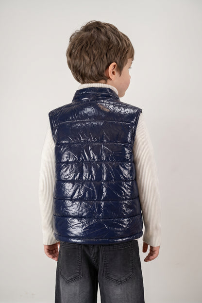 Unisex Navy Blue Sleeveless Nylon Mesh Zip Jacket