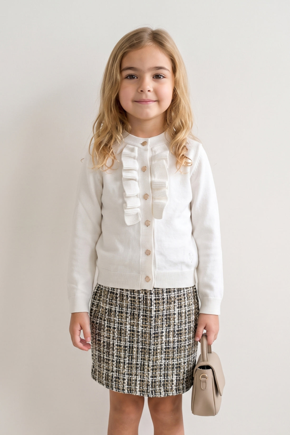 Girls Multicolour Boucle Buttoned Skirt