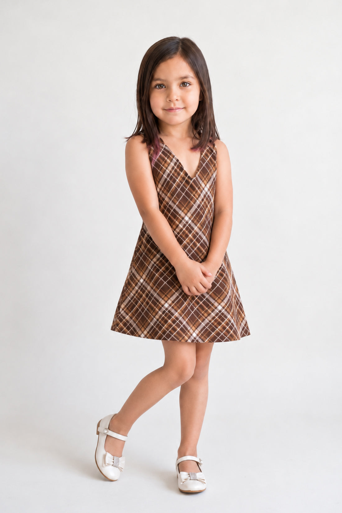 Multi Checked Flannel V-Neck Sleeveless Dress