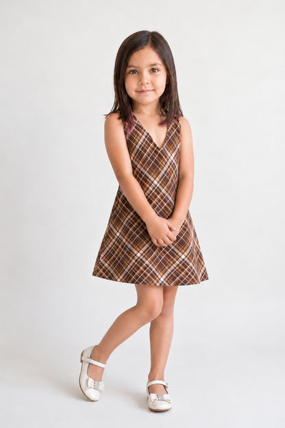 Multi Checked Flannel V-Neck Sleeveless Dress
