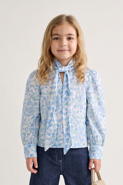 Girls Multicolour Printed Chiffon Full Sleeve Top