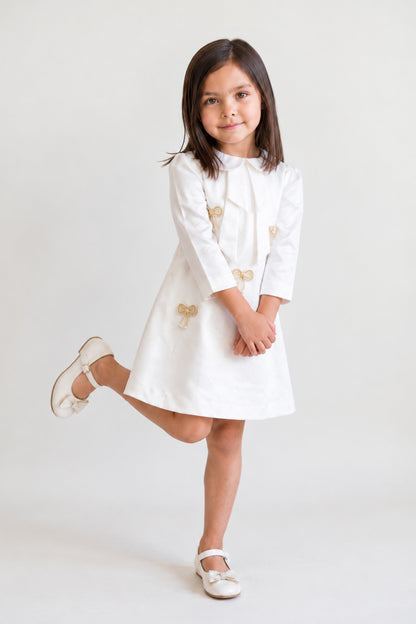 Off White Satin Peter Pan Collar Dress