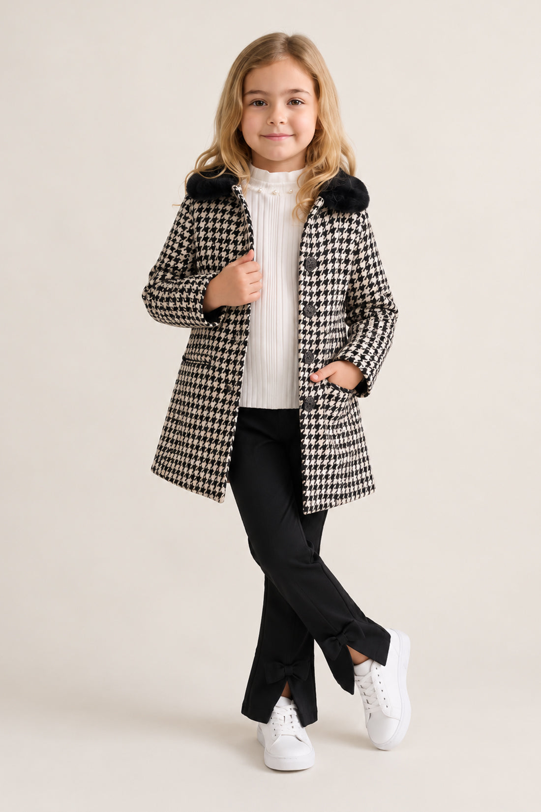 Girls Multicolour Boucle Satin-Lined Buttoned Overcoat