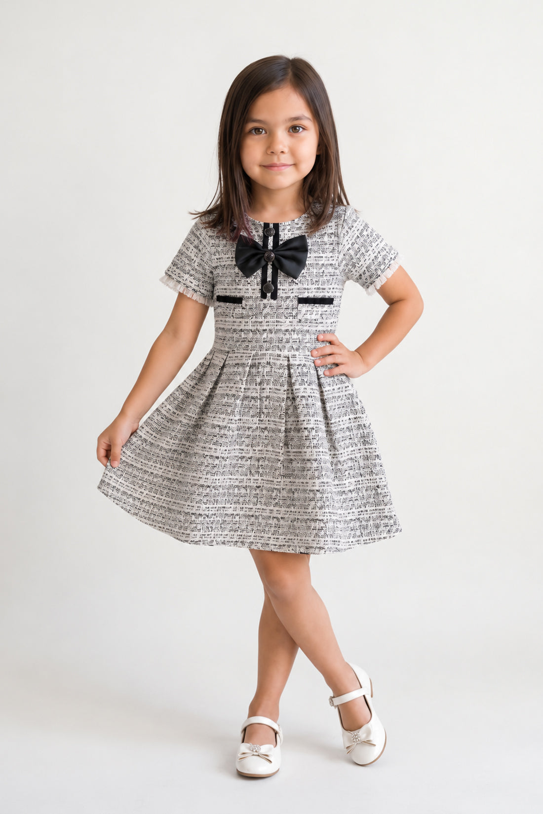 Multi Boucle Half Sleeve Zip Dress