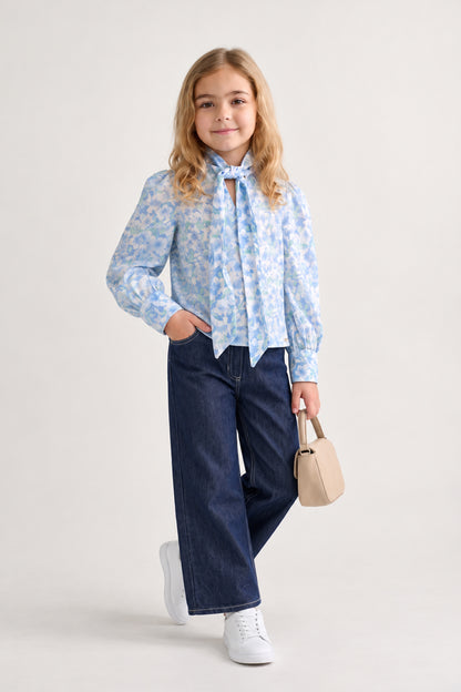Girls Multicolour Printed Chiffon Full Sleeve Top