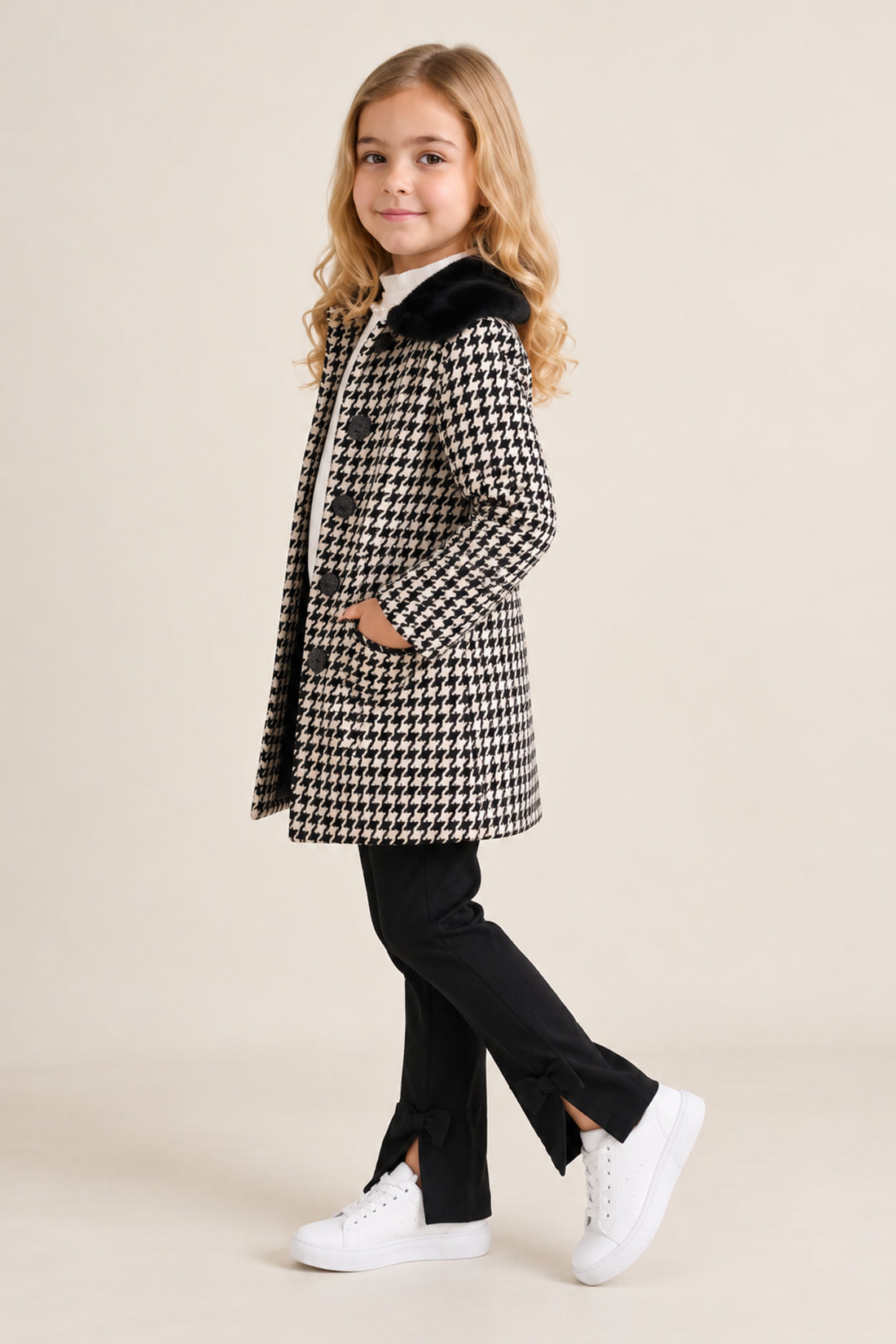 Girls Multicolour Boucle Satin-Lined Buttoned Overcoat