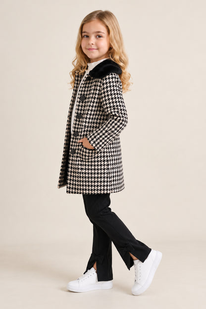 Girls Multicolour Boucle Satin-Lined Buttoned Overcoat
